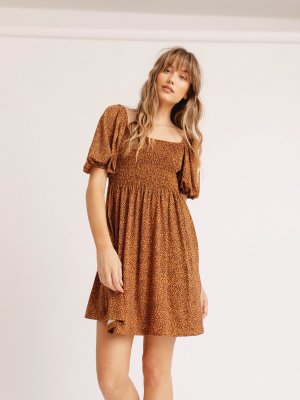 Printed Short Sleeve Smocked Dress