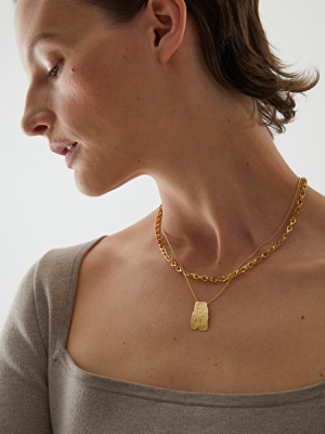 18kt Gold-plated Short Textured Necklace