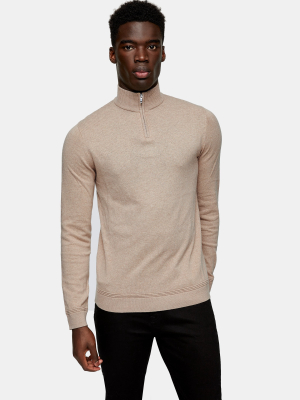 Stone Turtle Neck Zip Knitted Sweater