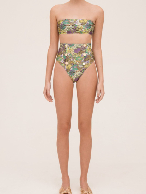 Flower Bloom High-leg Bikini With Buttons