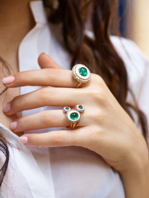 Enamel, Diamond & Tsavorite Ring