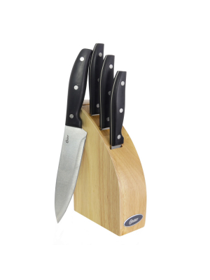 Oster Granger 5 Piece Stainless Steel Cutlery Knife Set With Half Moon Natural Wood Block