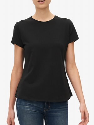 Short Sleeve Crew Neck T-shirt Black Stretch Jersey