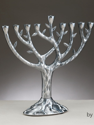 Rite Lite 10.75” Elegant Tree Of Life Inspired Hanukkah Menorah - Silver