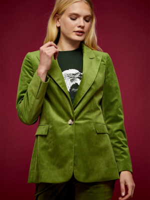 Idol Green Velvet Suit Blazer With Peak Lapels