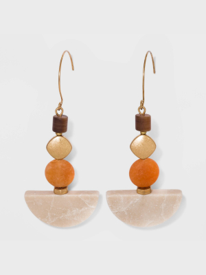 Semi-precious Red Aventurine And Natural Brown Banded Agate Opal With Worn Gold Drop Earrings - Universal Thread™ Brass