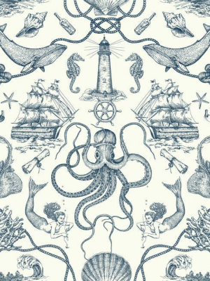 Deep Sea Toile Wallpaper In Blue From The Tailored Collection By York Wallcoverings