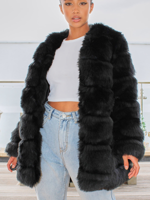 Petite Black Faux Fur Bubble Coat