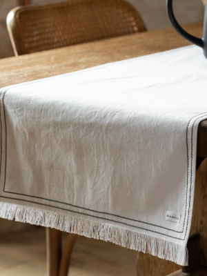 White Table Runner With Grey Stitching