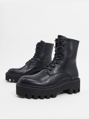 Lamoda Chunky Flat Boots In Black