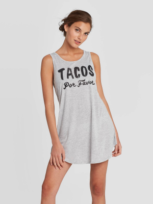 Women's Sleeveless Scoop Neck Tacos Por Favor Graphic Swim Cover Up - Awake Gray