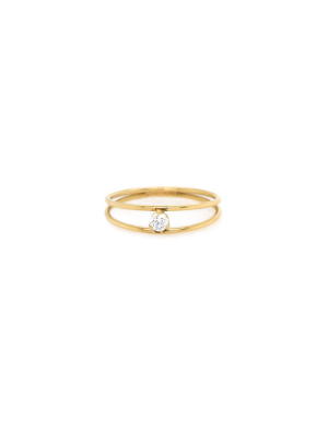 14k Gold Double Band Ring With Prong Set Diamond