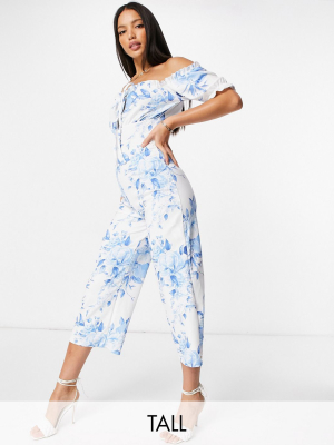 Missguided Tall Exclusive Bardot Jumpsuit In Floral Print