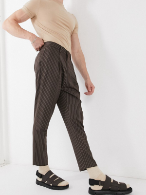 Asos Design Tapered Smart Pants In Charcoal Pinstripe