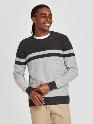 Men's Striped Regular Fit Crewneck Sweater - Goodfellow & Co™ Gray Heather