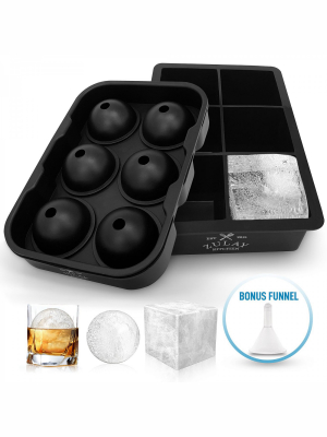 Silicone Square Ice Cube Tray And Ice Ball Mold For Whiskey (set Of 2)