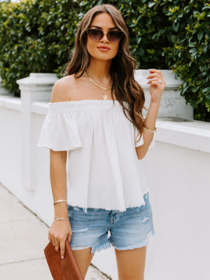 Povey Cotton Frayed Off The Shoulder Top - White - Final Sale