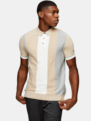 Oat Marl Stripe Knitted Polo