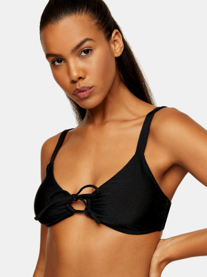 Black Ruched Cut Out Crop Bikini Top