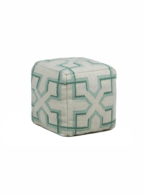 Hand-knitted Contemporary Wool Pouf, Green