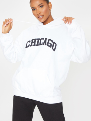 White Chicago Printed Hoodie