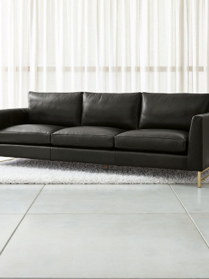 Tyson Leather 102" Grande Sofa With Brass Base