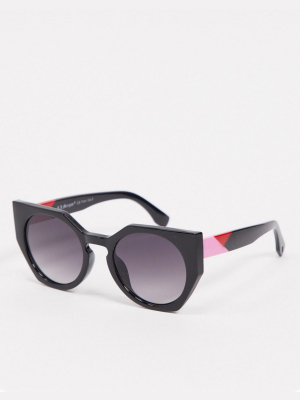 Aj Morgan Oversized Cat Eye Sunglasses In Black With Color-blocking