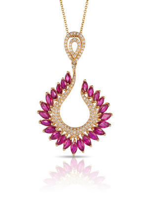 Gemma Yellow Gold Ruby And Diamond Pendant, 4.88 Tcw