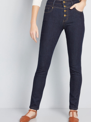 Karaoke Seamstress Buttoned Skinny Jeans - 30 In.