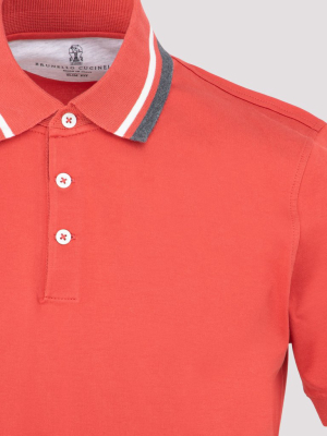 Brunello Cucinelli Striped Collar Polo Shirt