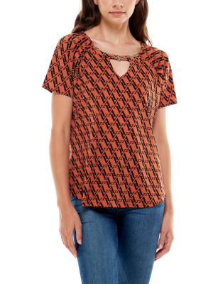 Adrienne Vittadini Short Sleeve Raglan With Keyhole Top