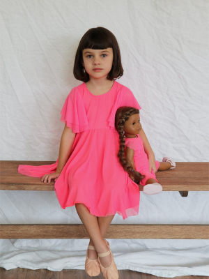 Matching Girl & Doll Neon Pink Party Twirl Dress