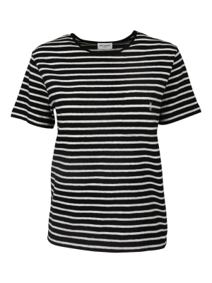 Saint Laurent Striped Logo Embroidered Crewneck T-shirt