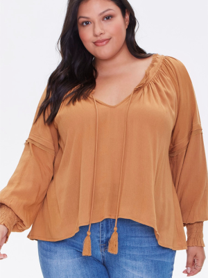 Plus Size Tassel Peasant Top