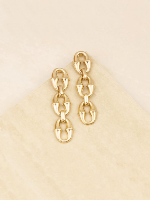 Triple Link Drop 18k Gold Plated Earrings