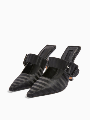 Glitz Black Buckle Mules