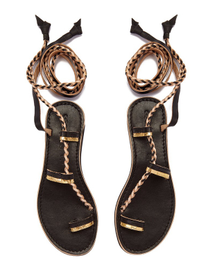 Sahara Braided Wrap Around Tie Sandals  - Black