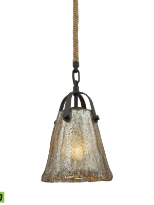 Hand Formed Glass 1-light 10 X 7 X 7 Mini Pendant In Oiled Bronze With Mercury Glass - Includes Led Bulb