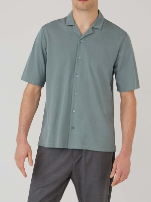 Sunspel Short Sleeve Pique Campshirt, Sage