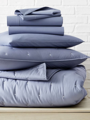 Washed Cotton Percale Quilt Starter Bedding Set - Blue Fog