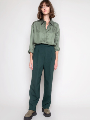 Bea Pleated Suit Pants - Forest Green