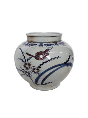 Small Jar With Red Bird, Blue And White