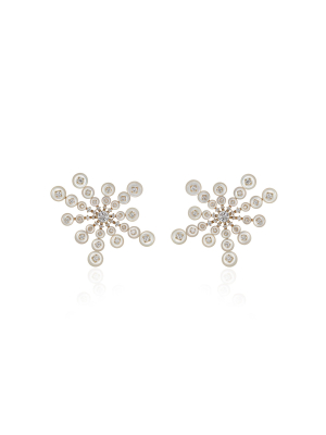 Small Satellite Diamond, Mother-of-pearl 18k Yellow Gold Earrings