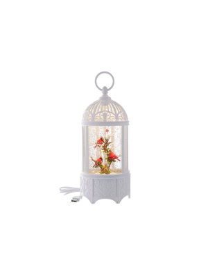 Kurt Adler 10.25" Battery-operated Led Swirl Cardinals In Water Bird Cage