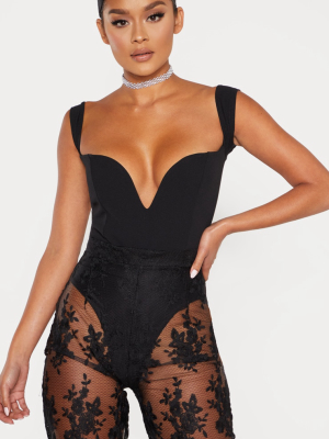 Black V Bar Bardot Bodysuit