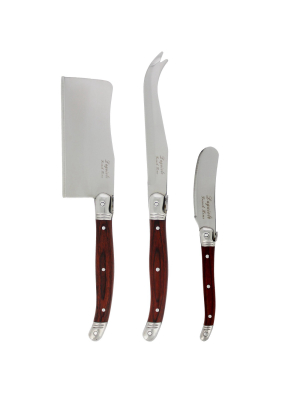 3pc Stainless Steel Laguiole Pakkawood Cheese Knife Set Brown - French Home