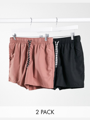 Asos Design 2 Pack Swim Shorts In Pink And Black Short Length Save