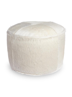 Ivory Cowhide Pouf - Ottoman