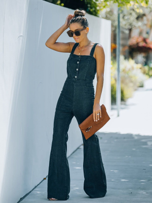 Connor Cotton Blend Denim Flare Jumpsuit - Black Acid