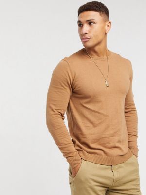 Asos Design Cotton Sweater In Tobacco